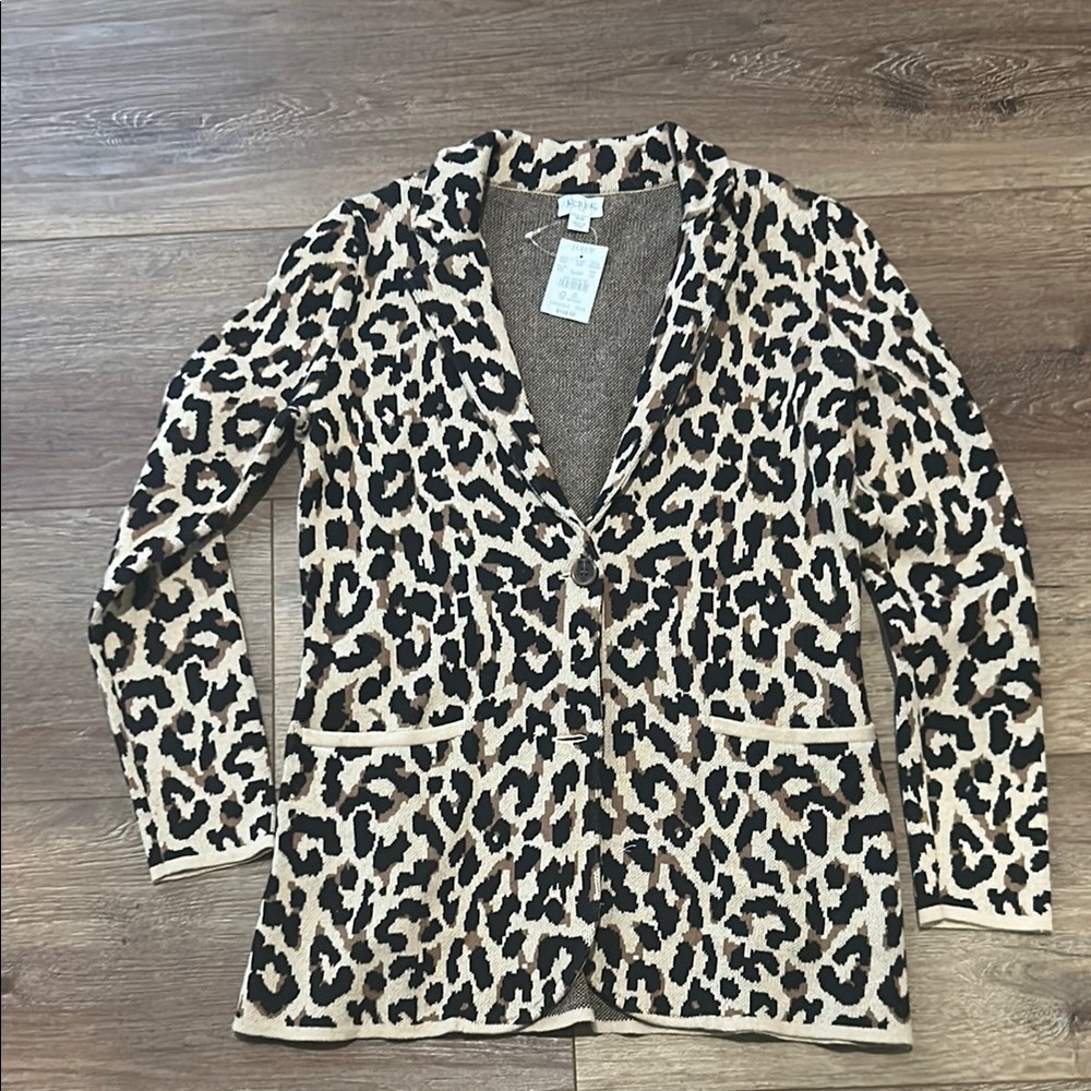 J crew brand women’s leopard print blazer style cardigan